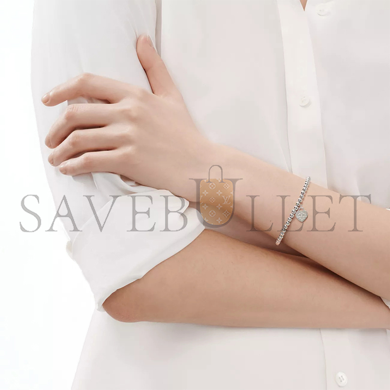 TIFFANY RETURN TO RED MINI HEART BEAD BRACELET IN SILVER WITH A DIAMOND 4 MM 70299607